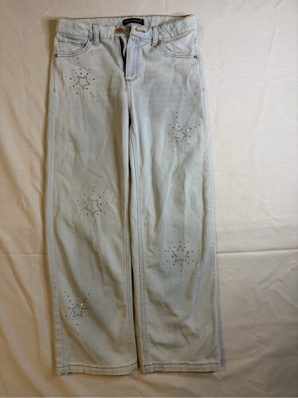 Vanilla Star Light Blue Straight-Leg Jeans with Star Rhinestones